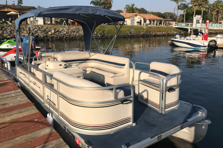 View of front of pontoon boat